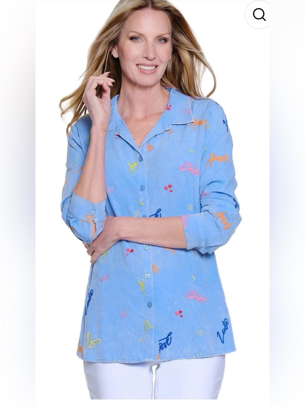 Ali Miles embroidered LoVE ❤️ amore 
Butterflies button front shirt